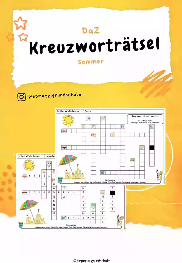 Kreuzwortr tsel Sommer Unterrichtsmaterial In Den F chern DaZ DaF Kreuzwortr tsel Sommer Unterrichtsmaterial In Den F chern DaZ DaF