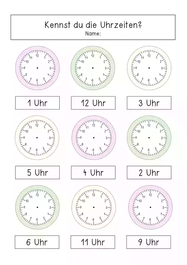 Uhr Arbeitsblätter Volle Stunden – Unterrichtsmaterial in den