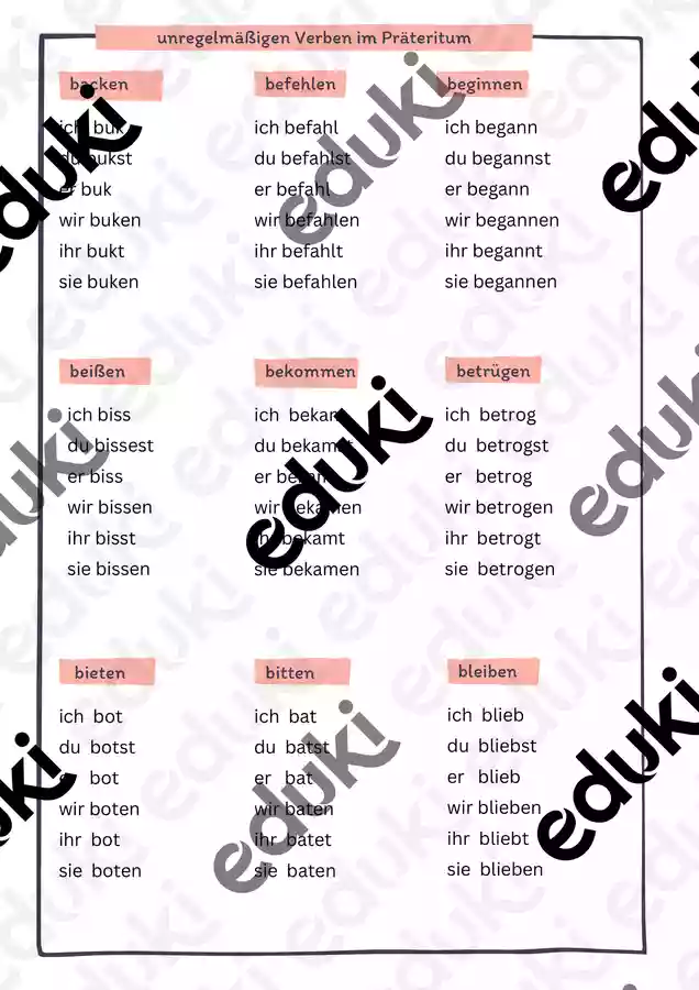Das Präteritum unregelmäßige Verben – Unterrichtsmaterial im Fach Deutsch