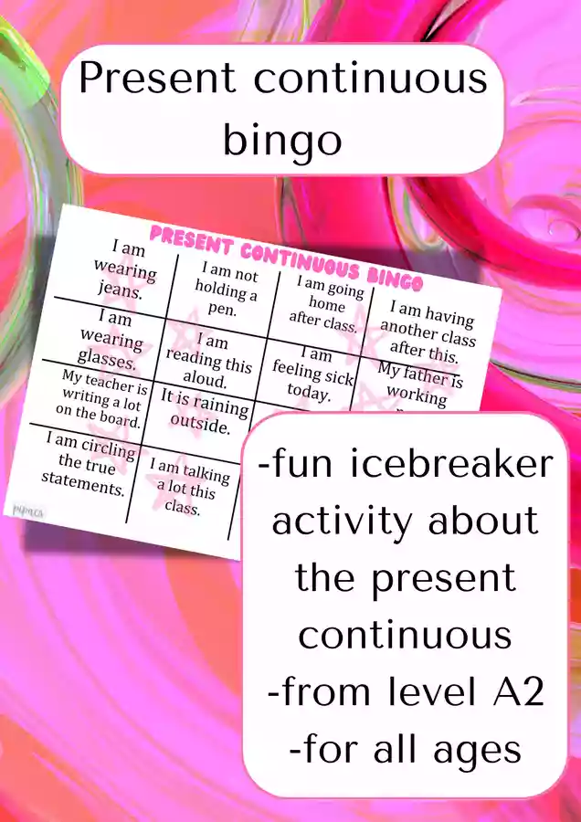 Continuous Bingo Games Examples Present continuous Bingo - ESL Classroom Game - material de la ...