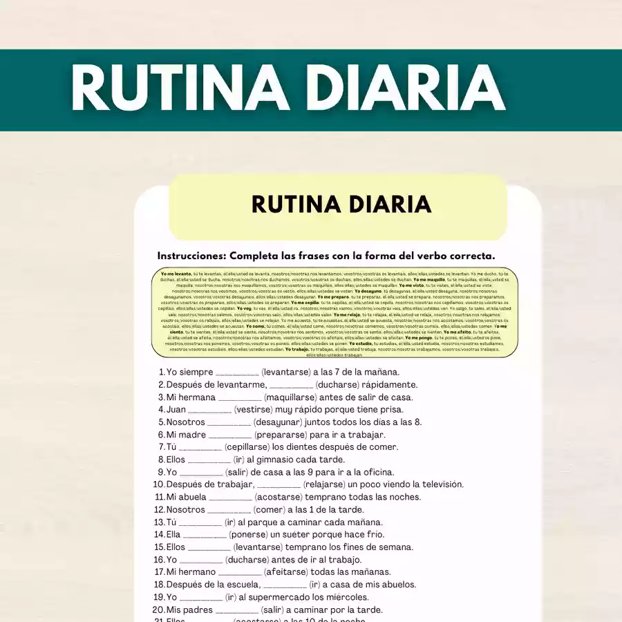 RUTINA DIARIA: HOJA DE TRABAJO DAILY ROUTINE IN SPANISH WORKSHEET ...