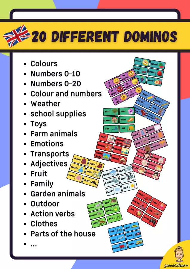 Pack: Dominos in english Materiale di supporto/inclusione - Pack: Dominos in english - games2learn - Pagina di copertina