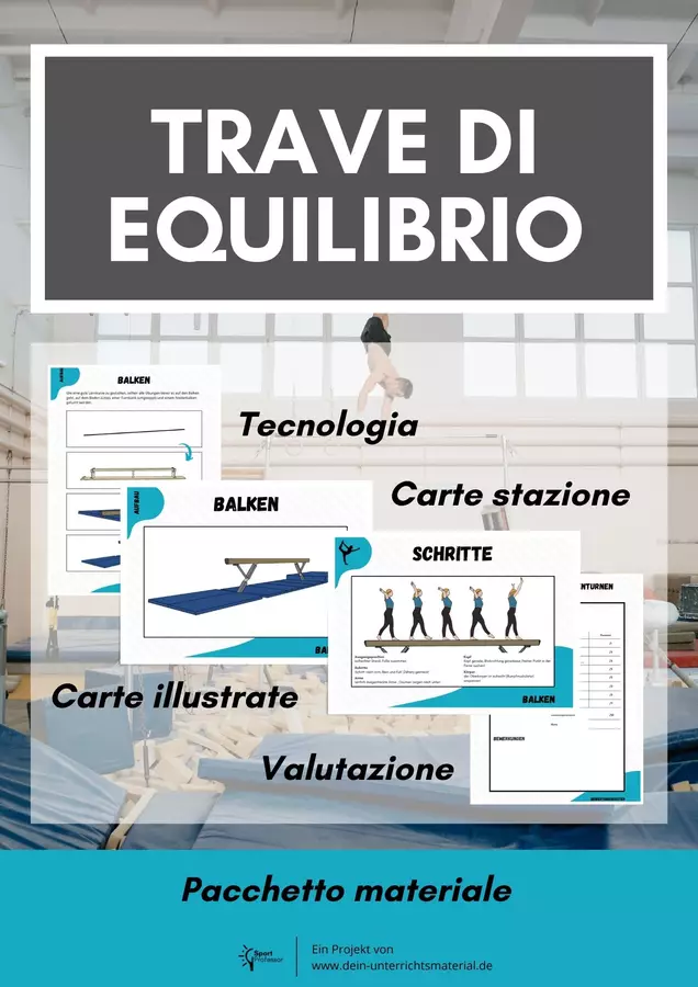 Ginnastica ⎮ Confezione risparmio - trave d'equilibrio (22 schede di stazione, schede illustrate, griglia di valutazione, 22 schede tecniche) Altro tipo di materiale - Ginnastica ⎮ Confezione risparmio - trave d'equilibrio (22 schede di stazione, schede illustrate, griglia di valutazione, 22 schede tecniche) - Sportprofessor - Pagina di copertina