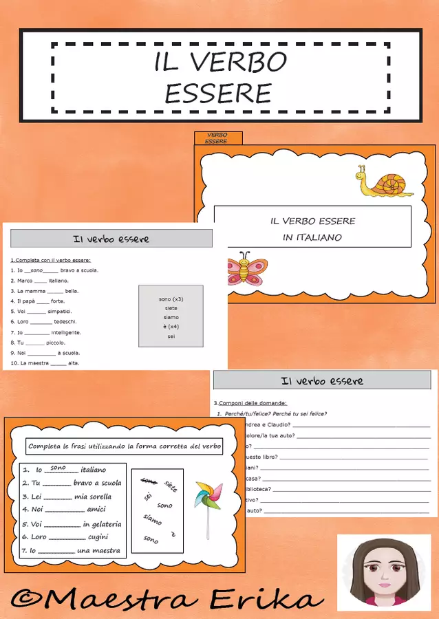 Il verbo essere-pacchetto Esercizi - Il verbo essere-pacchetto - Maestra Erika - Pagina di copertina