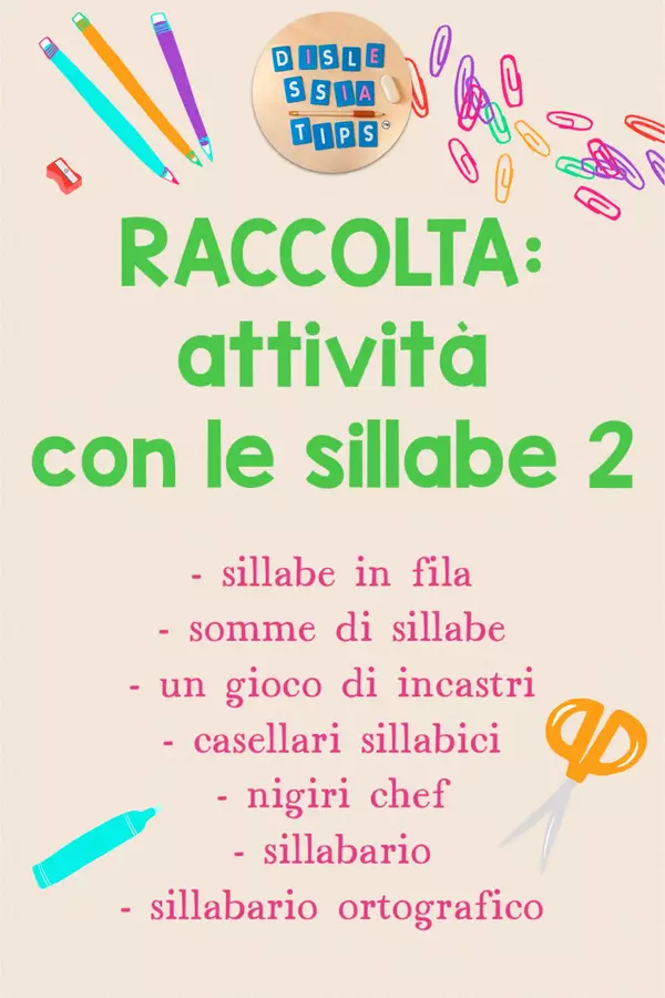Raccolta: attività con le sillabe 2 Esercizi - Raccolta: attività con le sillabe 2 - dislessia.tips - Pagina di copertina