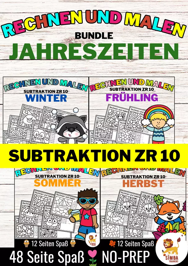 Rechen-Mal-Blätter - Subtraktion ZR 10 (Jahreszeiten) German | Stagioni Sottrazione Matematica Tedesco - Bundle (Raccolta) Esercizi - Rechen-Mal-Blätter - Subtraktion ZR 10 (Jahreszeiten) German | Stagioni Sottrazione Matematica Tedesco - Bundle (Raccolta) - SIMBA Trainers Education - Pagina di copertina