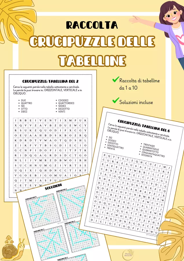RACCOLTA - CRUCIPUZZLE: tabelline da 1 a 10 Esercizi - RACCOLTA - CRUCIPUZZLE: tabelline da 1 a 10 - Maestra Zilli - Pagina di copertina
