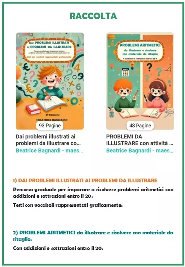 Raccolta di materiali: Problemi llustrati e da illustrare Esercizi - Raccolta di materiali: Problemi llustrati e da illustrare - BeaBa - maestra - - Pagina di copertina