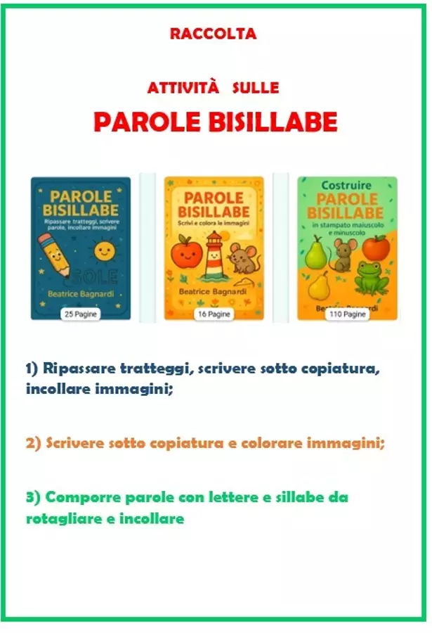 Raccolta di materiali: le parole Bisillabe Esercizi - Raccolta di materiali: le parole Bisillabe - BeaBa - maestra - - Pagina di copertina