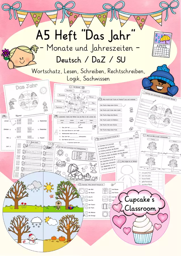 DaZ / Deutsch / SU - Jahr - Monate - Jahreszeiten - Materialpaket - Übungsheft und Bildkarten (DaZ / Tedesco – Anno – Mesi – Stagioni – Pacchetto di materiali – Quaderno di esercizi e carte illustrate) Esercizi - DaZ / Deutsch / SU - Jahr - Monate - Jahreszeiten - Materialpaket - Übungsheft und Bildkarten (DaZ / Tedesco – Anno – Mesi – Stagioni – Pacchetto di materiali – Quaderno di esercizi e carte illustrate) - Cupcake's Classroom - Pagina di copertina