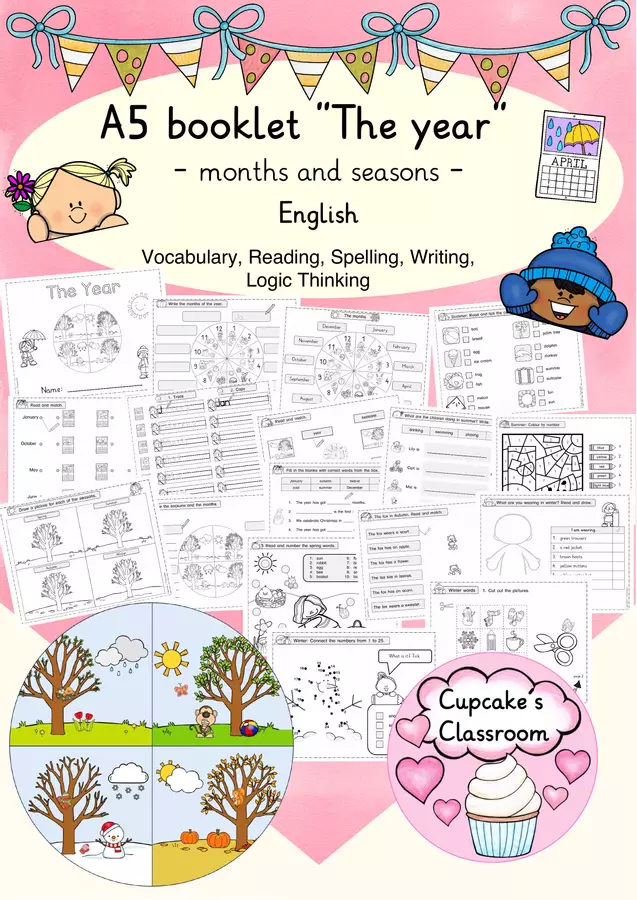 English - the year - seasons - months (Bundle: Worksheets and Flashcards) Esercizi - English - the year - seasons - months (Bundle: Worksheets and Flashcards) - Cupcake's Classroom - Pagina di copertina