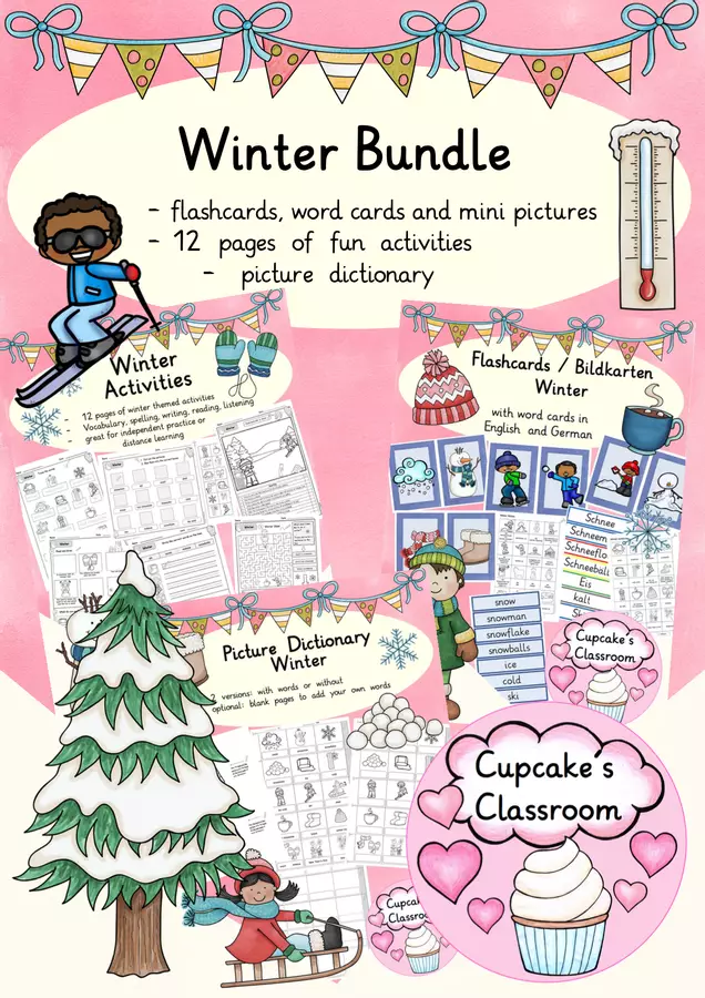 English - Winter (Bundle: flashcards, word cards, mini pictures, activities, picture dictionary) Esercizi - English - Winter (Bundle: flashcards, word cards, mini pictures, activities, picture dictionary) - Cupcake's Classroom - Pagina di copertina