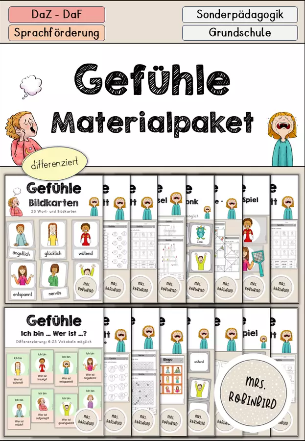 Gefühle - Materialpaket differenziert - DaZ DaF Sprachförderung (Raccolta di materiali sulle emozioni) Esercizi - Gefühle - Materialpaket differenziert - DaZ DaF Sprachförderung (Raccolta di materiali sulle emozioni) - Mrs.Robinbird - Pagina di copertina