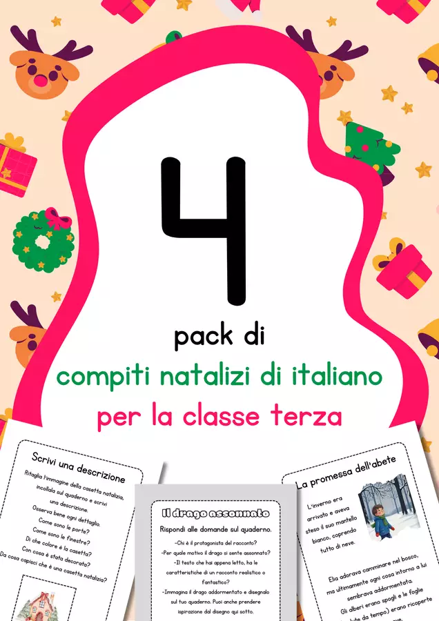 Compiti di Natale di italiano per la classe terza Esercizi - Compiti di Natale di italiano per la classe terza - MilleLibriPerBambini - Pagina di copertina