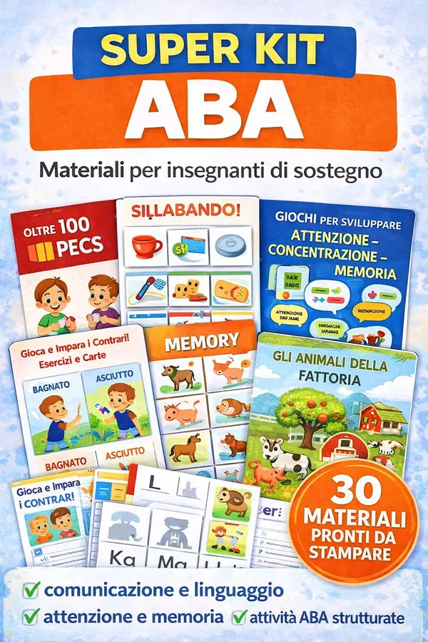 30 Materiali ABA per comunicazione, linguaggio e attenzione Esercizi - 30 Materiali ABA per comunicazione, linguaggio e attenzione - SostegnO 2.0 - Pagina di copertina