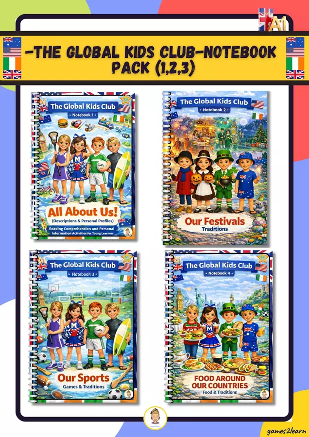 The Global Kids Club – Notebooks Pack 1, 2, 3 & 4 Esercizi - The Global Kids Club – Notebooks Pack 1, 2, 3 & 4 - games2learn - Pagina di copertina