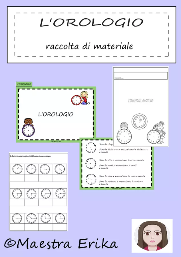 L' orologio- Raccolta di materiali Esercizi - L' orologio- Raccolta di materiali - Maestra Erika - Pagina di copertina