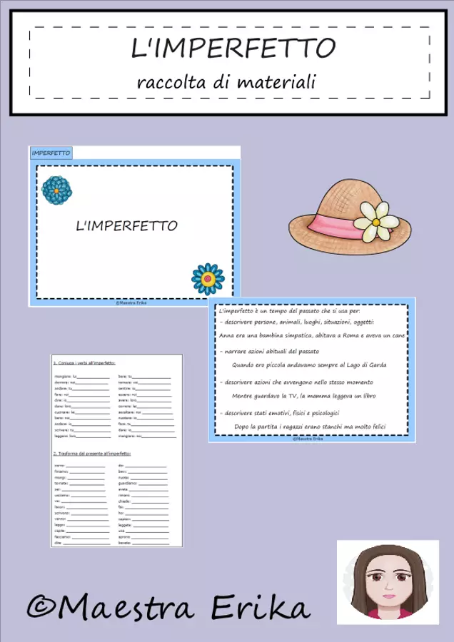 L'imperfetto, Raccolta di materiali Esercizi - L'imperfetto, Raccolta di materiali - Maestra Erika - Pagina di copertina