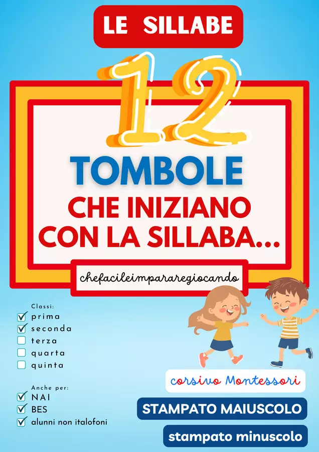 12 TOMBOLE DELLE SILLABE: PAROLE CHE INIZIANO CON LA SILLABA… Giochi - 12 TOMBOLE DELLE SILLABE: PAROLE CHE INIZIANO CON LA SILLABA… - chefacileimpararegiocando - Pagina di copertina