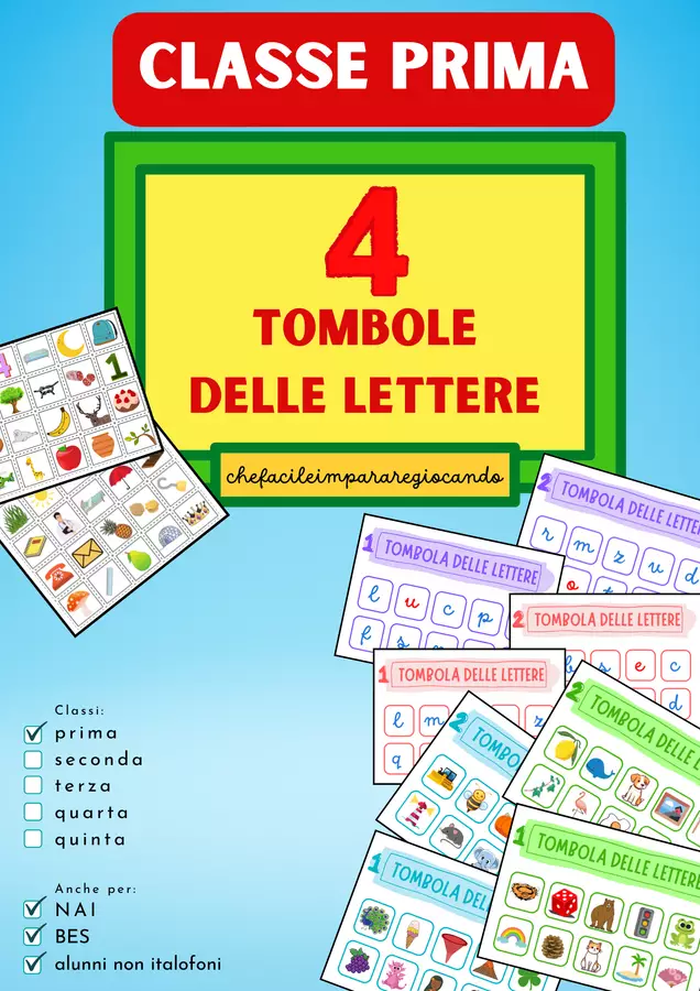 4 TOMBOLE DELLE LETTERE – CLASSE PRIMA Giochi - 4 TOMBOLE DELLE LETTERE – CLASSE PRIMA - chefacileimpararegiocando - Pagina di copertina