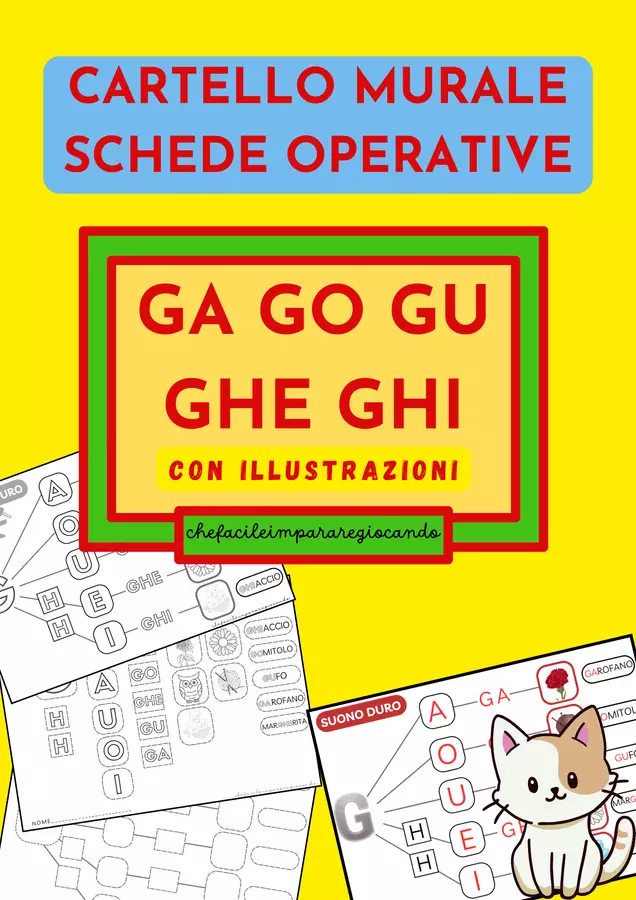 IL SUONO DURO G - CARTELLO MURALE E SCHEDE OPERATIVE Esercizi - IL SUONO DURO G - CARTELLO MURALE E SCHEDE OPERATIVE - chefacileimpararegiocando - Pagina di copertina