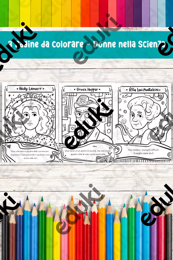 Hedy Lamarr, Grace Hopper e Rita Levi Montalcini, Pagine da Colorare che celebrano le donne nelle STEM Materiale per pittura e bricolage - Hedy Lamarr, Grace Hopper e Rita Levi Montalcini, Pagine da Colorare che celebrano le donne nelle STEM - Ireneagh - Pagina di copertina