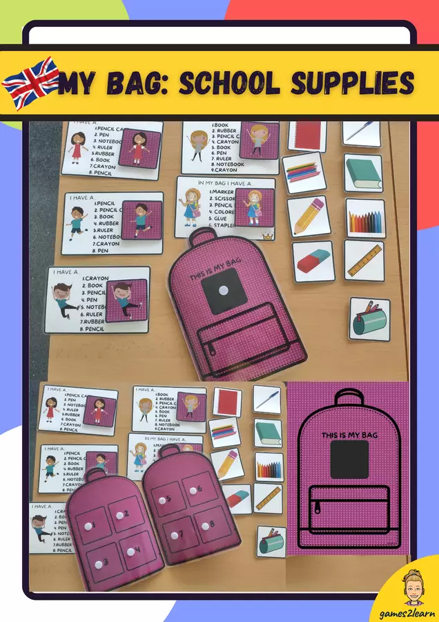 My bag: school supplies Materiale di supporto/inclusione - My bag: school supplies - games2learn - Pagina di copertina