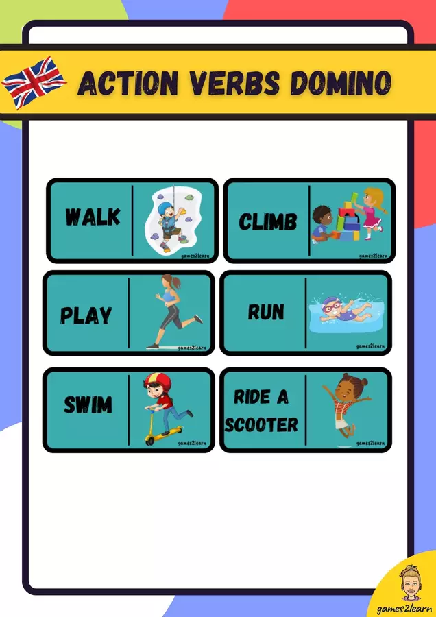 domino action verbs in english Materiale di supporto/inclusione - domino action verbs in english - games2learn - Pagina di copertina