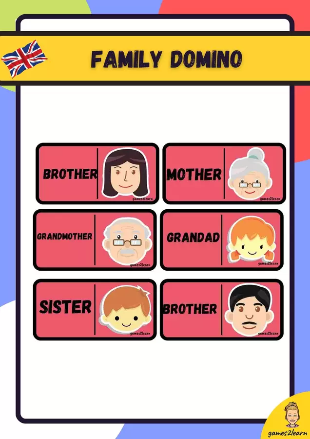 Domino: family in english Materiale di supporto/inclusione - Domino: family in english - games2learn - Pagina di copertina