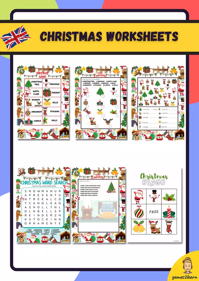 Christmas foglio di lavoro in Inglese Esercizi - Christmas foglio di lavoro in Inglese - games2learn - Pagina di copertina