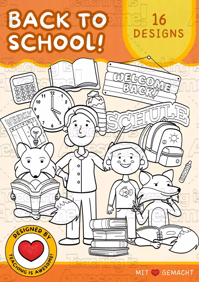 Ritorno a scuola! | 16 Clipart scolastiche | B&N Clipart / Immagini originali - Ritorno a scuola! | 16 Clipart scolastiche | B&N - Teaching is Awesome! - Pagina di copertina