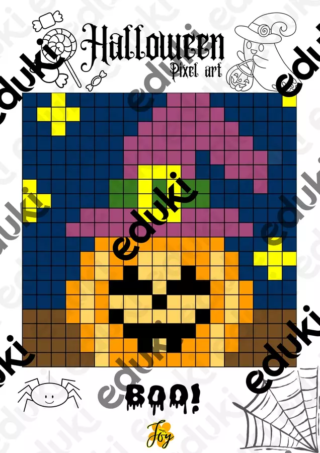 Halloween Pixel Art - Zucca con cappello Giochi - Halloween Pixel Art - Zucca con cappello - MaestraJoy - Pagina di copertina