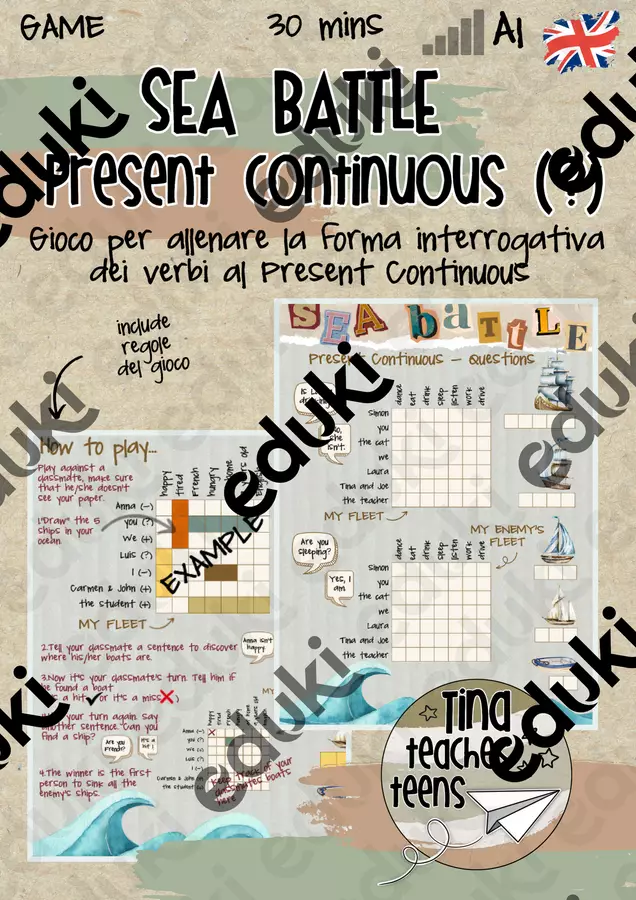 Sea Battle / Trova le navi - Present Continuous questions Giochi - Sea Battle / Trova le navi - Present Continuous questions - Tina Teaches Teens - Pagina di copertina