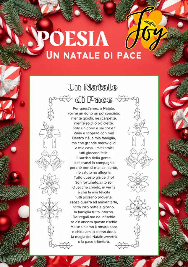 Un Natale di Pace - poesia per quaderno Testo - Un Natale di Pace - poesia per quaderno - MaestraJoy - Pagina di copertina