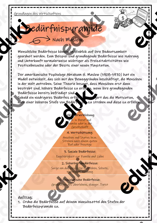 Arbeitsblatt Bedrfnispyramide Maslow Unterrichtsmaterial im Fach Wirtschaft Arbeitsblatt Bedrfnispyramide Maslow Unterrichtsmaterial im Fach Wirtschaft
