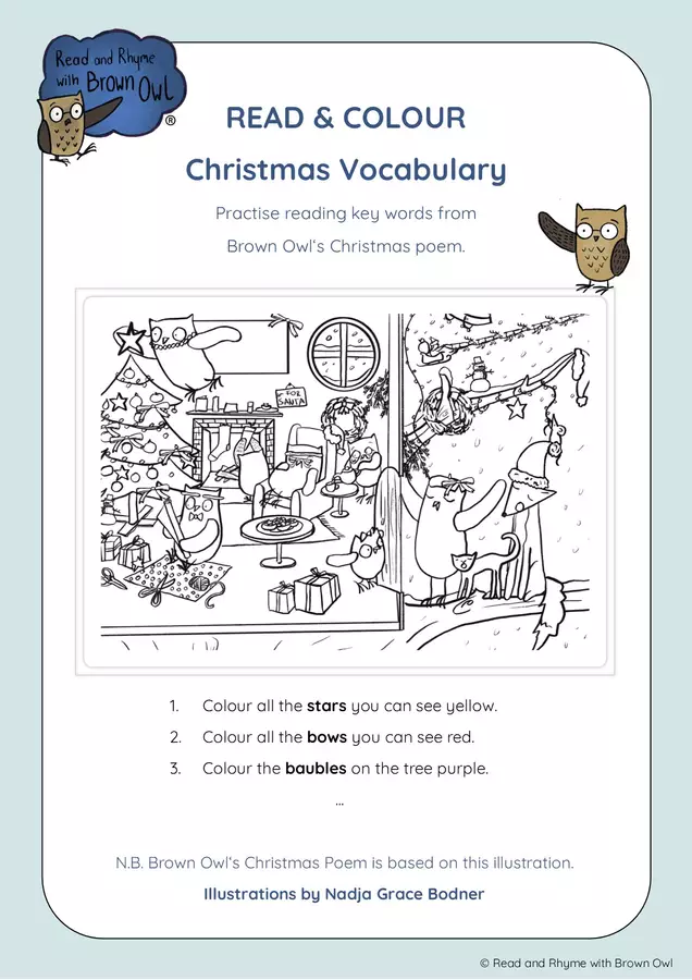 Brown Owl's Christmas - Read and Colour Esercizi - Brown Owl's Christmas - Read and Colour - Read and Rhyme with Brown Owl - Pagina di copertina