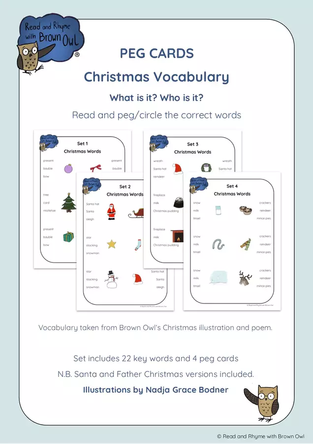 Brown Owl's Christmas - Peg Cards Esercizi - Brown Owl's Christmas - Peg Cards - Read and Rhyme with Brown Owl - Pagina di copertina