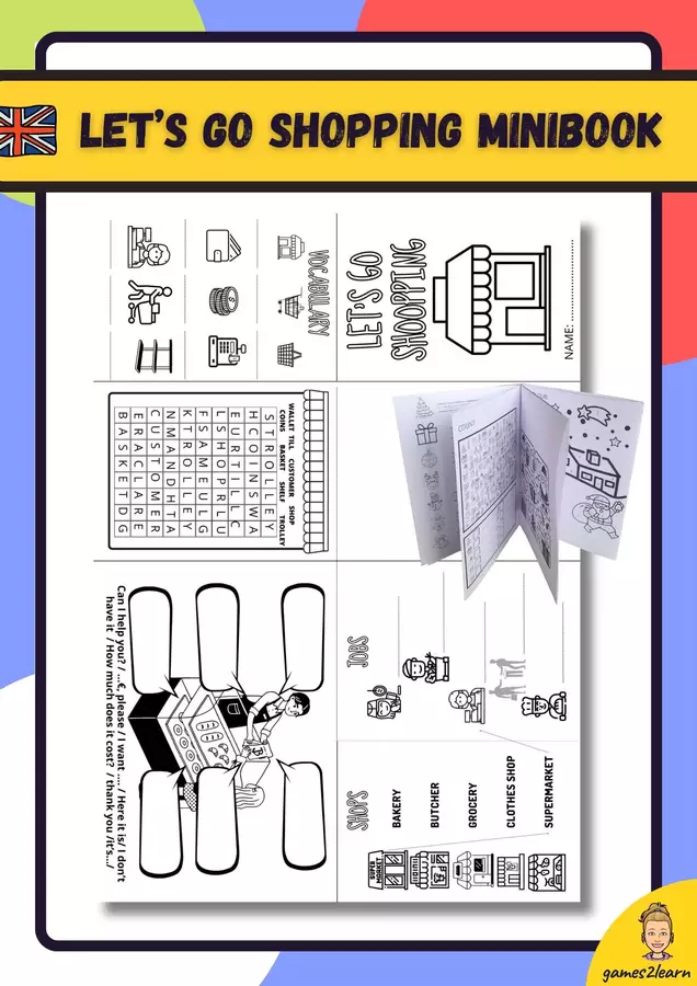 Let's go shopping minibook in Inglese Esercizi - Let's go shopping minibook in Inglese - games2learn - Pagina di copertina