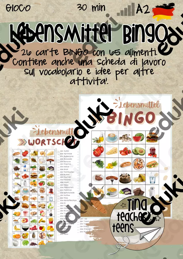 Lebensmittel Bingo / tombola con i cibi in tedesco Giochi - Lebensmittel Bingo / tombola con i cibi in tedesco - Tina Teaches Teens - Pagina di copertina