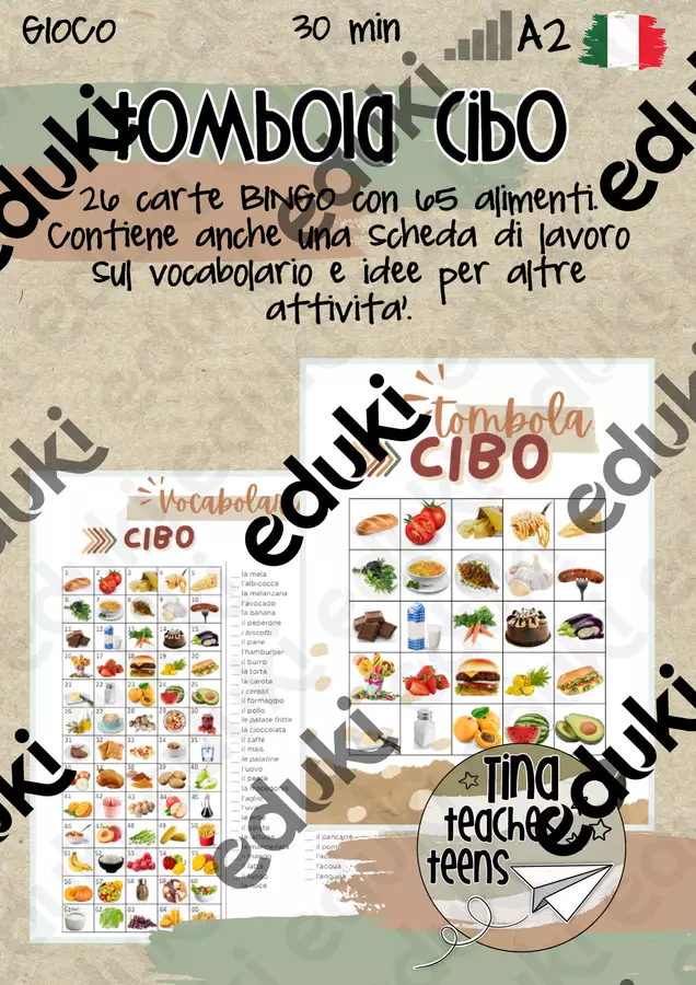 Tombola cibo - italiano per stranieri Giochi - Tombola cibo - italiano per stranieri - Tina Teaches Teens - Pagina di copertina