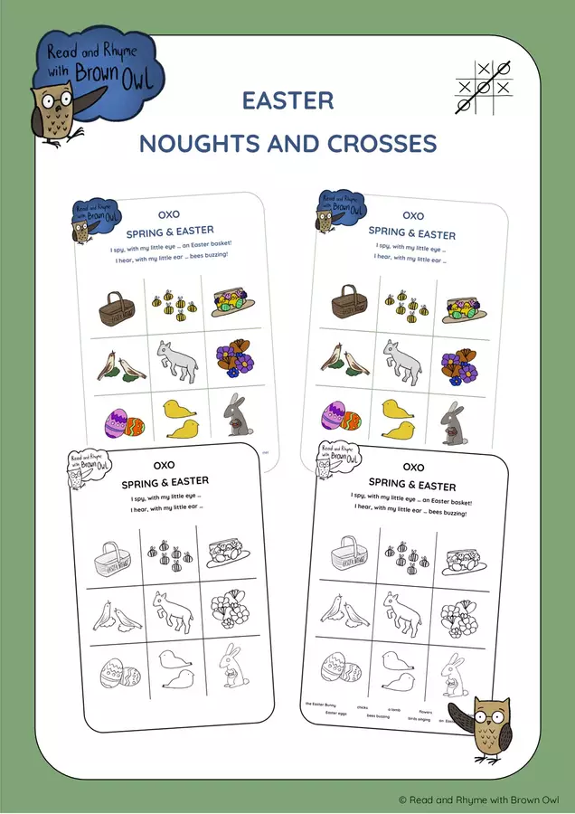 Brown Owl's Spring & Easter - TIC TAC TOE Esercizi - Brown Owl's Spring & Easter - TIC TAC TOE - Read and Rhyme with Brown Owl - Pagina di copertina