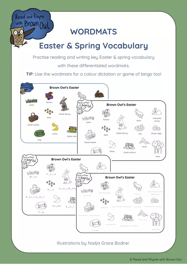 Brown Owl's Spring & Easter - WORDMATS Esercizi - Brown Owl's Spring & Easter - WORDMATS - Read and Rhyme with Brown Owl - Pagina di copertina