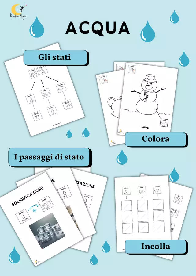 Gli stati dell'acqua e i passaggi di stato Esercizi - Gli stati dell'acqua e i passaggi di stato - Bambini Magici - Pagina di copertina