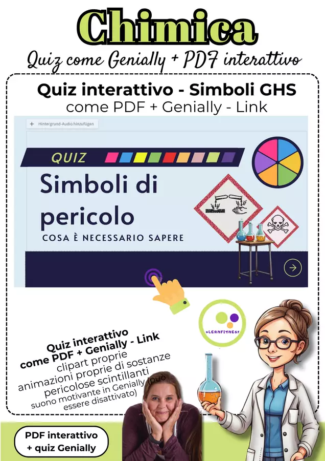 Chimica | GHS Simboli | quiz interattivo Genially + PDF Materiale di supporto/inclusione - Chimica | GHS Simboli | quiz interattivo Genially + PDF - Lernfitness - Pagina di copertina
