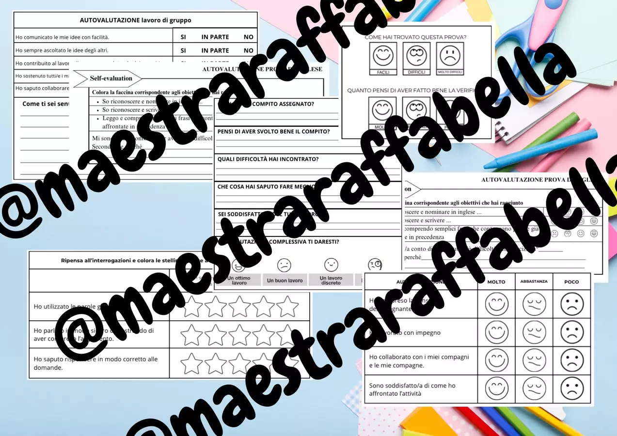 Pacchetto composto da 8 schede di autovalutazione Altro tipo di materiale - Pacchetto composto da 8 schede di autovalutazione - Maestra RaffaBella - Pagina di copertina