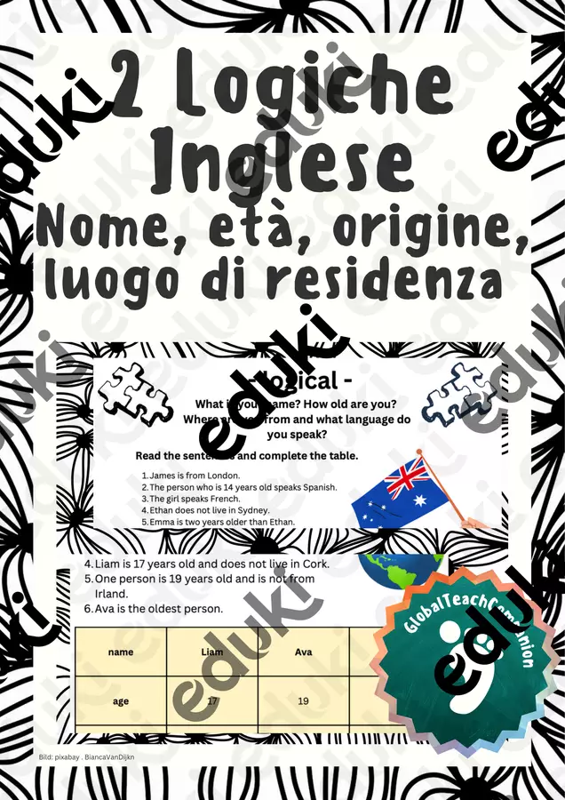Inglese - 2 Logiche - nome, origine, lingua, età Esercizi - Inglese - 2 Logiche - nome, origine, lingua, età - GlobalTeachCompanion - Pagina di copertina