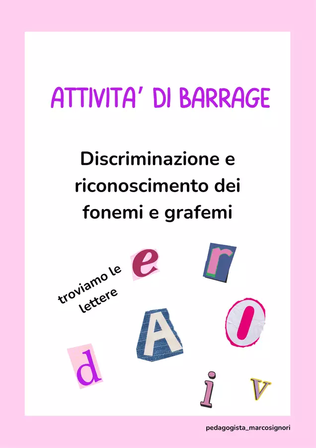Riconoscimento grafemi e fonemi Esercizi - Riconoscimento grafemi e fonemi - Pedagogista Marcosignori - Pagina di copertina