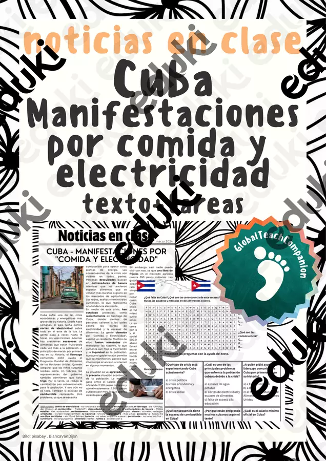 Notizie in classe - Cuba - Situazione di scarsità e proteste - Spagnolo - Testo di riferimento e compiti Esercizi - Notizie in classe - Cuba - Situazione di scarsità e proteste - Spagnolo - Testo di riferimento e compiti - GlobalTeachCompanion - Pagina di copertina
