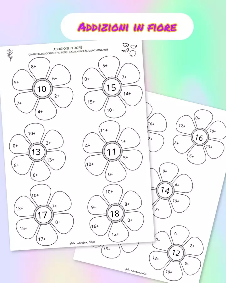 Addizioni in fiore Esercizi - Addizioni in fiore - La maestra felice - Pagina di copertina