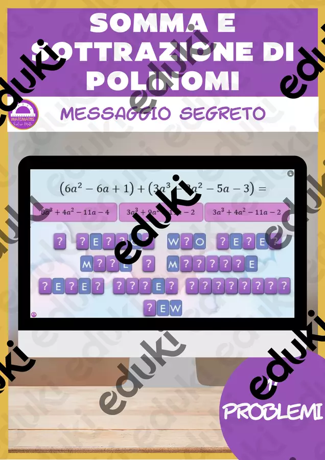 Somma e sottrazione di polinomi Digitale e cartaceo Esercizi - Somma e sottrazione di polinomi Digitale e cartaceo - Matemaths - Pagina di copertina